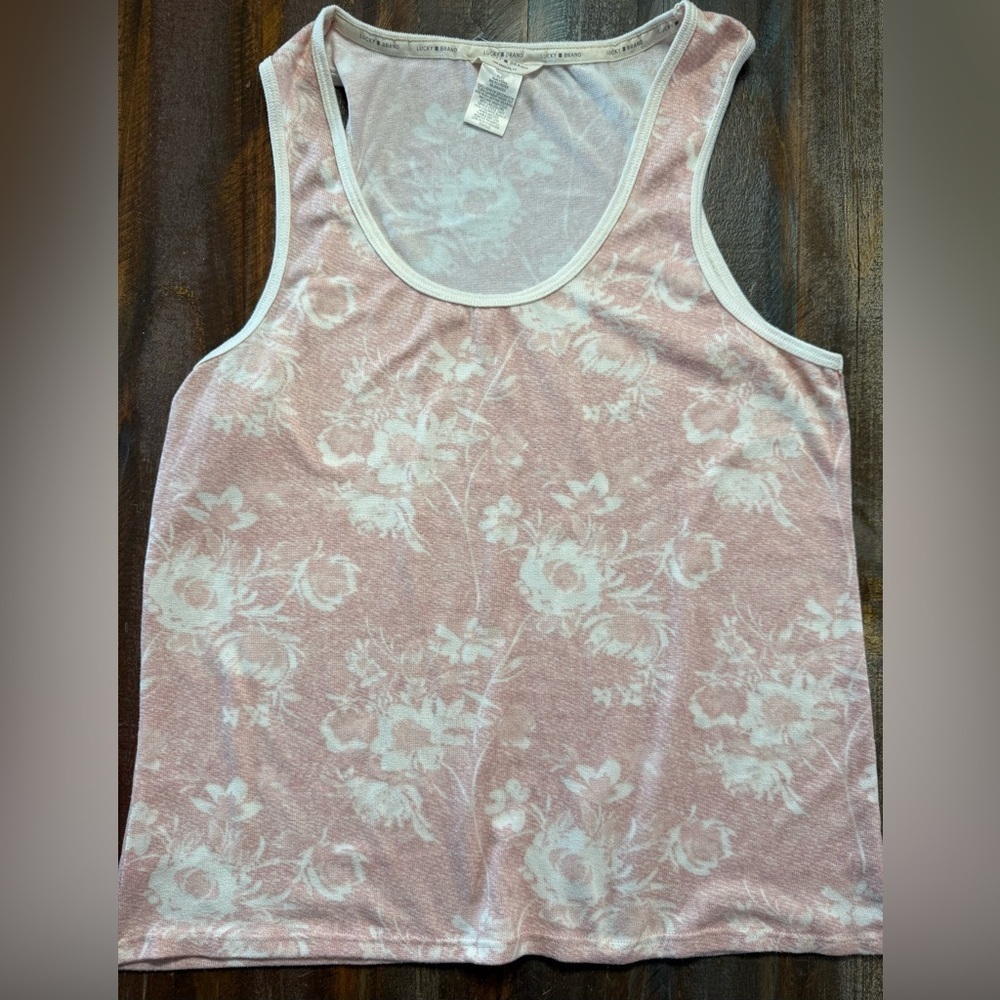 Ⓜ️Lucky Brand Women’s Pink Floral Tank Top Size  EUC